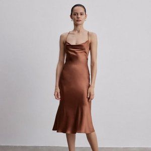 Cowl Neck Midi Silk Slip Dress